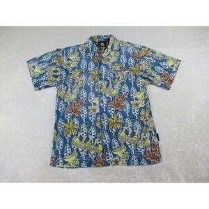 Margaritaville Shirt Mens Small Blue Button Up Hawaiian Camp Party Casual